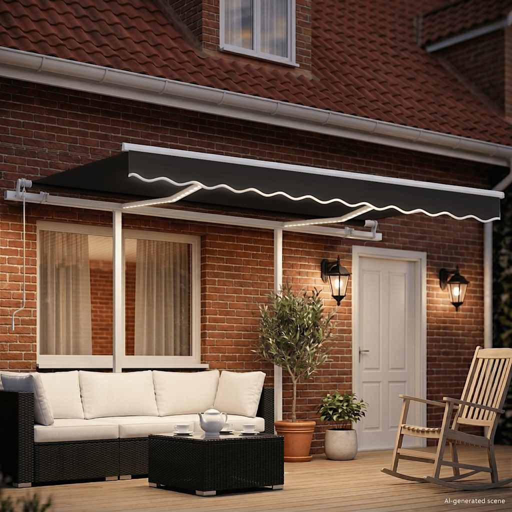 3069924 vidaXL Manual Retractable Awning with LED 3,5x2,5 m Anthracite (313200+46848+315093)