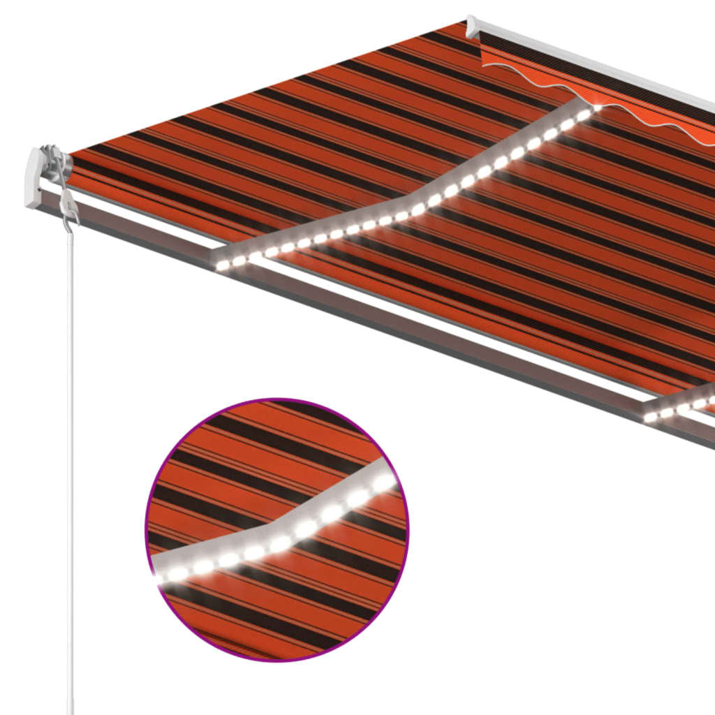 Manual Retractable Awning with LED 4x3 m Orange and Brown