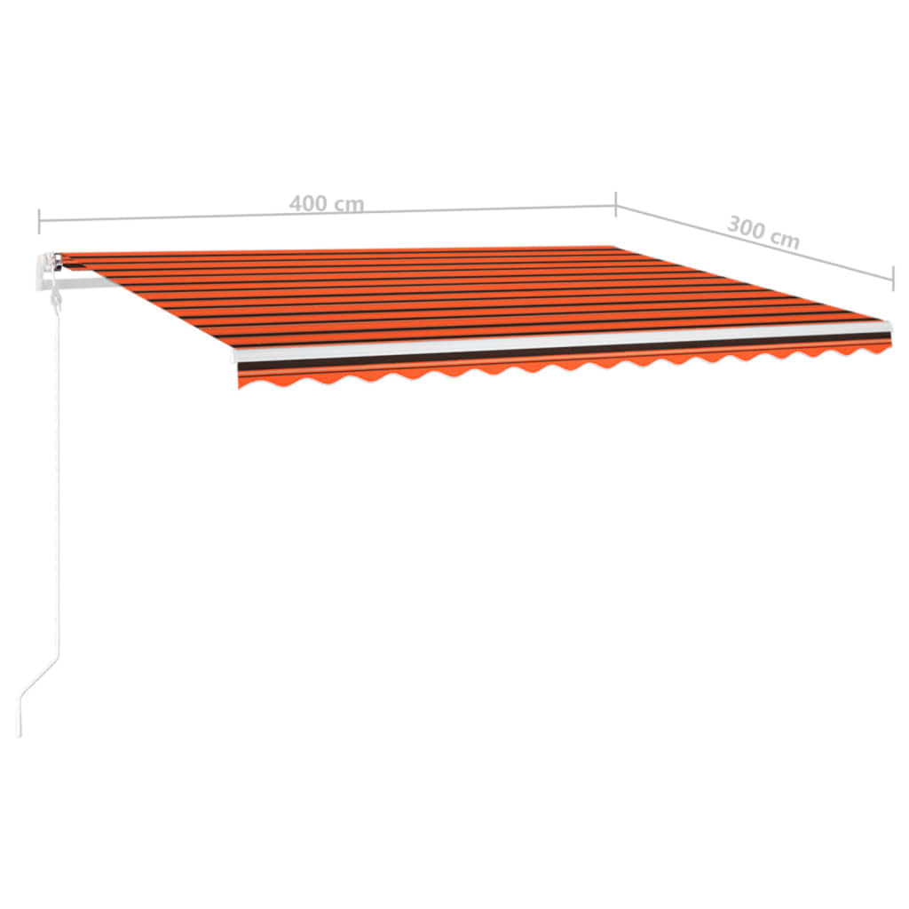 Manual Retractable Awning with LED 4x3 m Orange and Brown