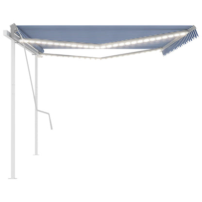 Manual Retractable Awning with LED 5x3 m Blue and White