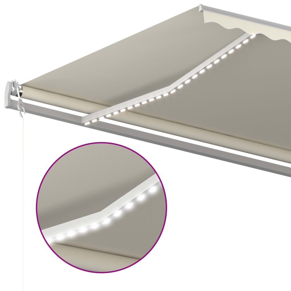 Manual Retractable Awning with LED 5x3.5 m Cream