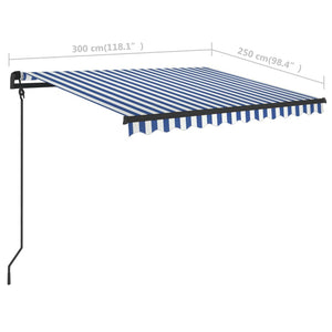 Manual Retractable Awning with Posts 3x2.5 m Blue and White