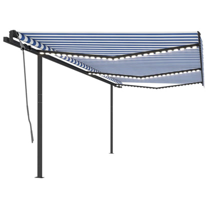 Manual Retractable Awning with LED 6x3 m Blue and White