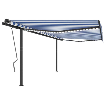 Manual Retractable Awning with LED 4x3.5 m Blue and White