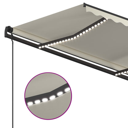 Manual Retractable Awning with LED 5x3.5 m Cream