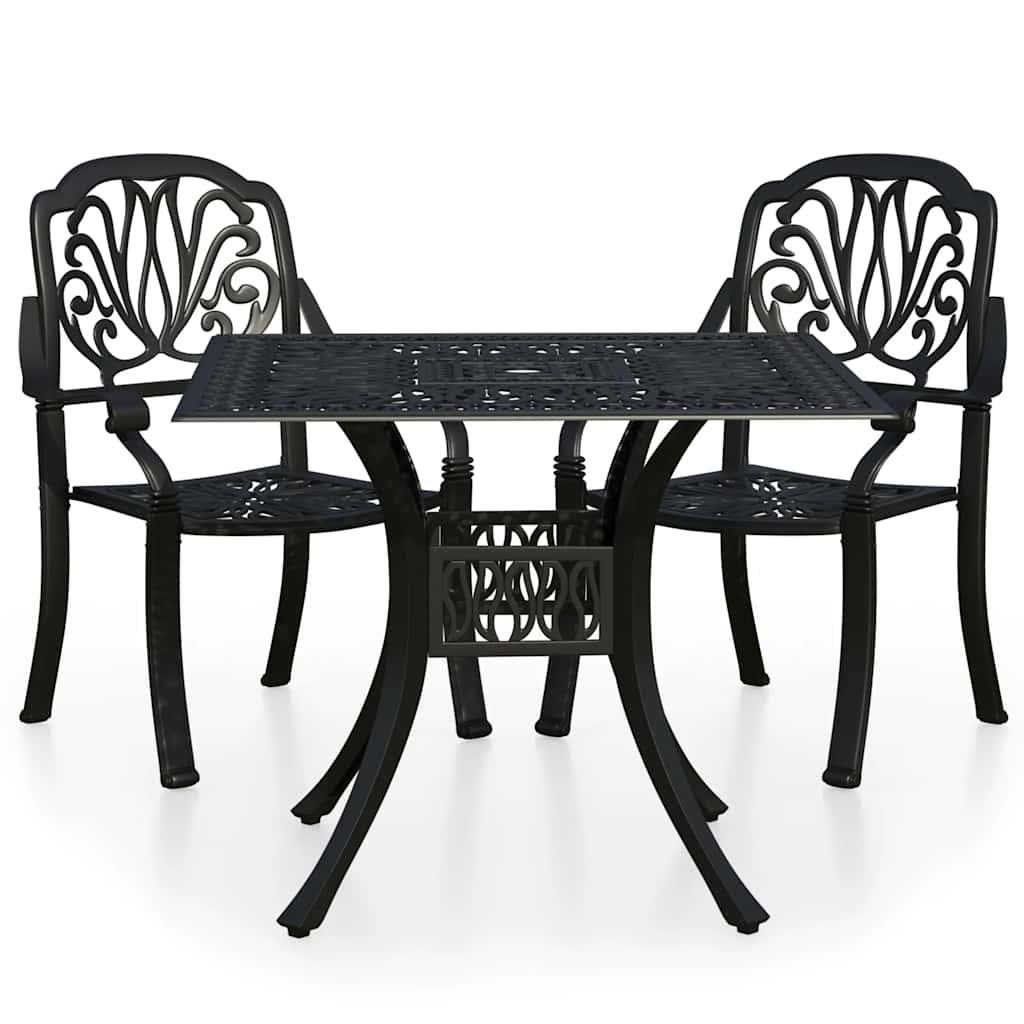 3 Piece Bistro Set Cast Aluminum Black