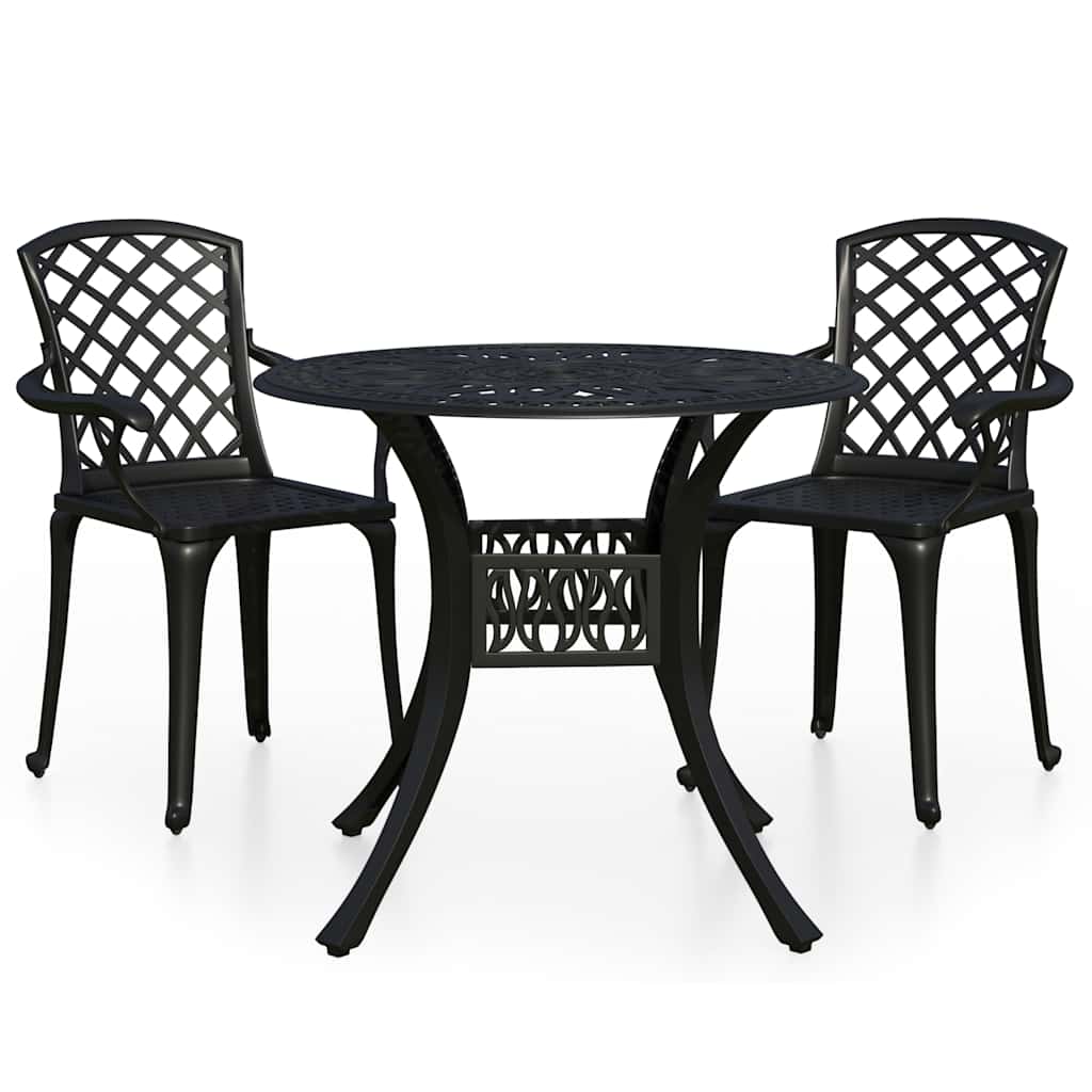 3 Piece Bistro Set Cast Aluminum Black
