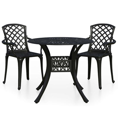 3 Piece Bistro Set Cast Aluminum Black