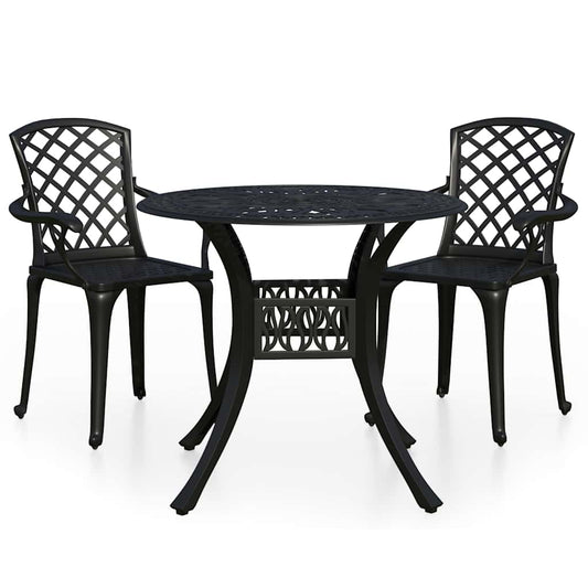 3 Piece Bistro Set Cast Aluminum Black