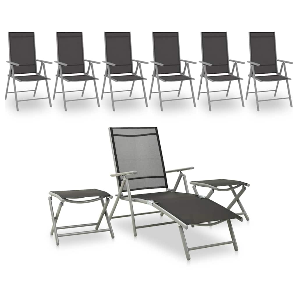 Garden Lounge Set | Black and Silver | Aluminium, Textilene | Medium