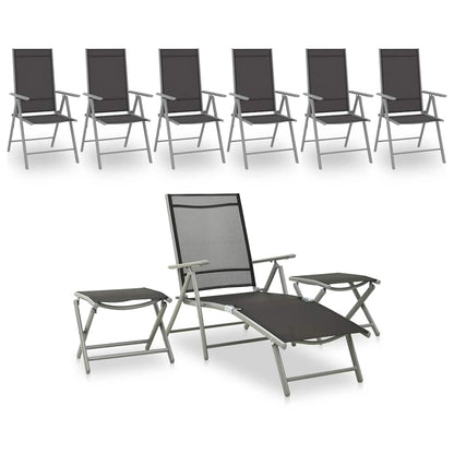 Garden Lounge Set | Black and Silver | Aluminium, Textilene | Medium