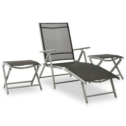 Garden Lounge Set | Black and Silver | Aluminium, Textilene | Medium