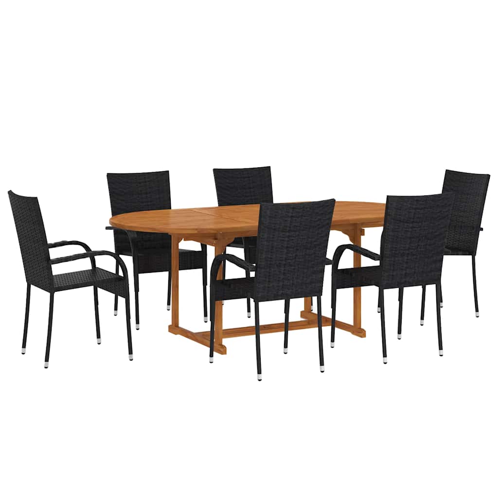 Dining Set | Black | Solid Acacia wood, PE rattan, Powder-coated steel