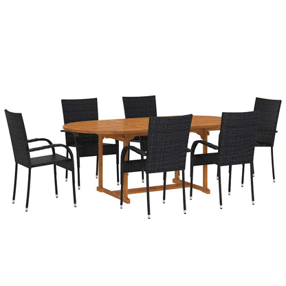Dining Set | Black | Solid Acacia wood, PE rattan, Powder-coated steel