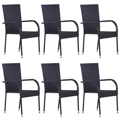 Dining Set | Black | Solid Acacia wood, PE rattan, Powder-coated steel