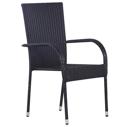 Dining Set | Black | Solid Acacia wood, PE rattan, Powder-coated steel