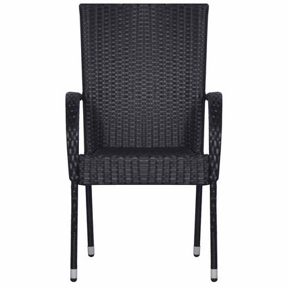 Dining Set | Black | Solid Acacia wood, PE rattan, Powder-coated steel