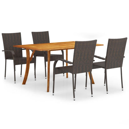 Dining Set | Brown | Solid acacia wood, PE rattan, powder-coated steel