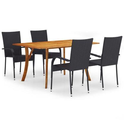 Dining Set | Black | Solid acacia wood | 5 Piece Set | Stackable