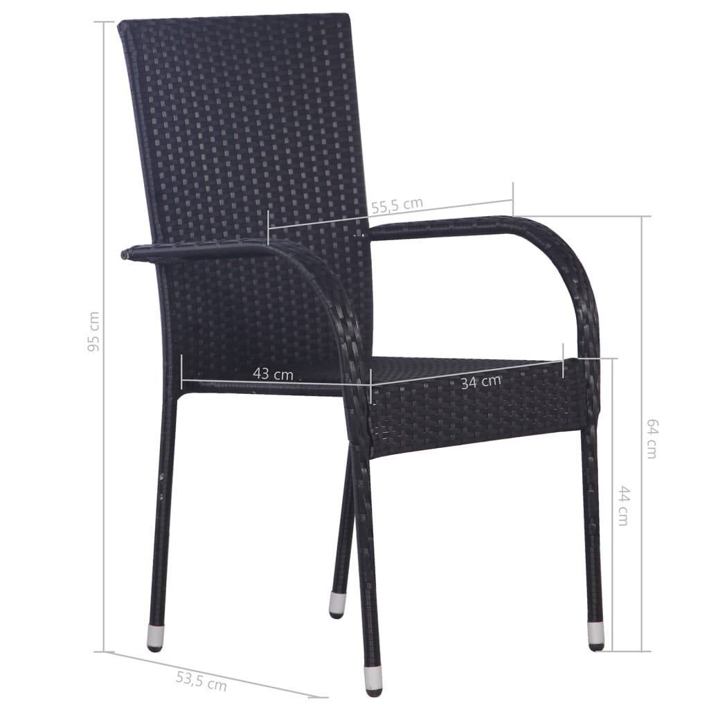 Dining Set | Black | Solid acacia wood | 5 Piece Set | Stackable