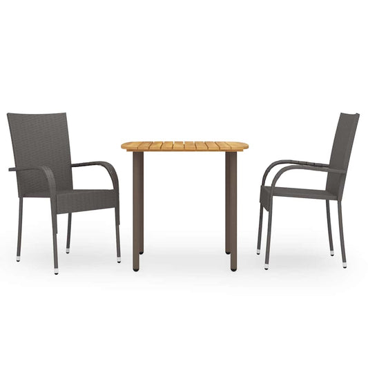 3 Piece Garden Dining Set Poly Rattan Brown
