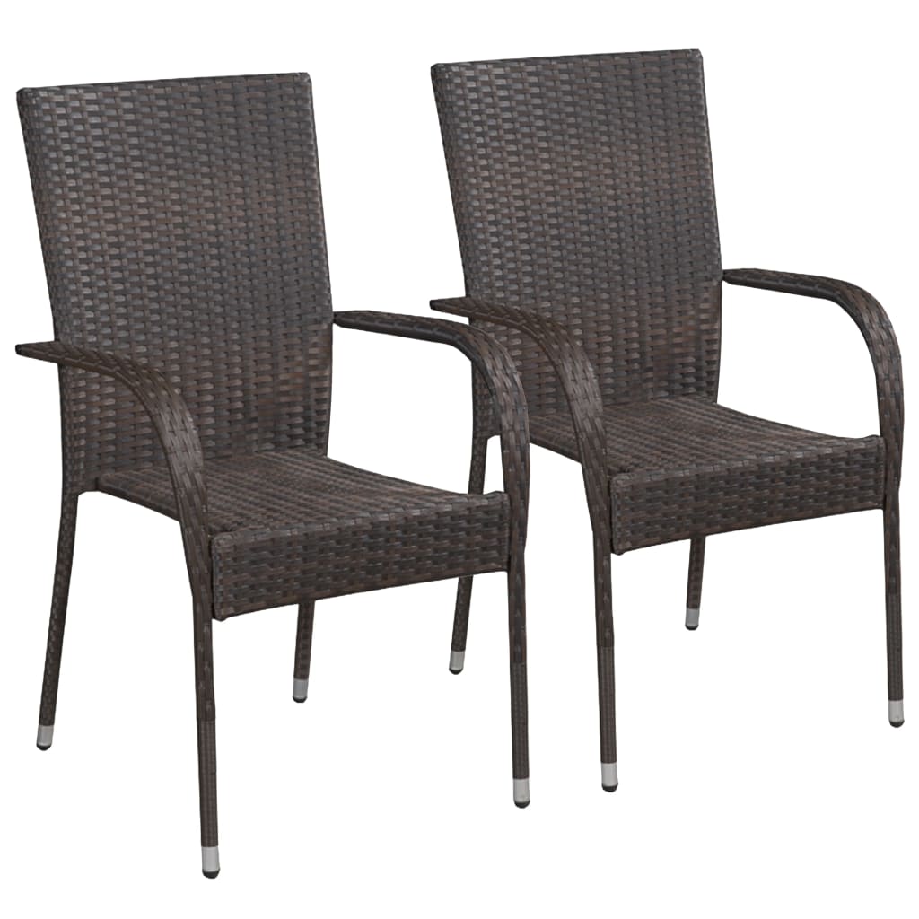Dining Set | Brown | Solid acacia wood, PE rattan, Powder-coated steel