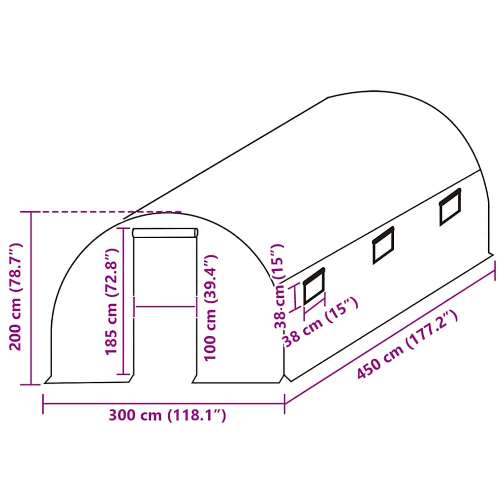 Greenhouse Replacement Cover (13.5 m²) 300x450x200 cm Green