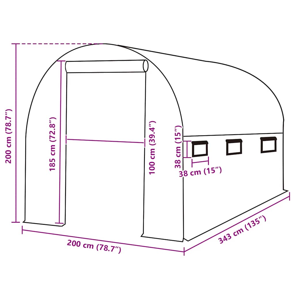 Greenhouse Replacement Cover (6.86 m²) 200x343x200 cm Green