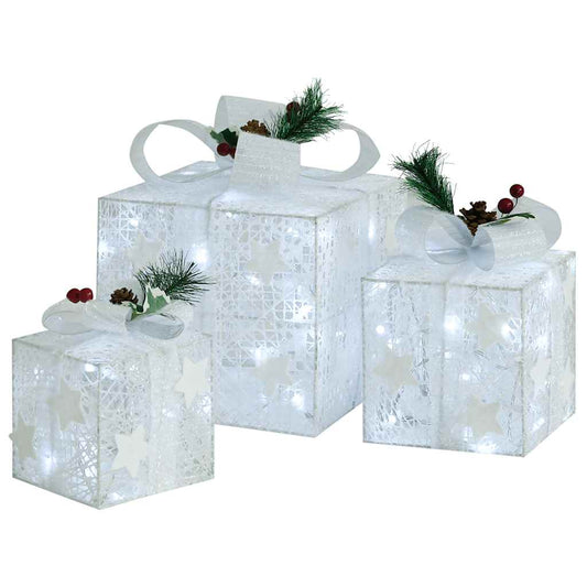 Christmas Gift Box Set of 3 White Fabric Small, Medium, Large