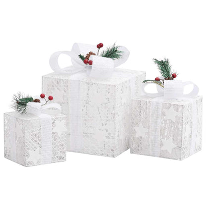 Christmas Gift Box Set of 3 White Fabric Small, Medium, Large