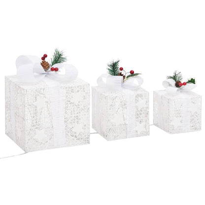 Christmas Gift Box Set of 3 White Fabric Small, Medium, Large
