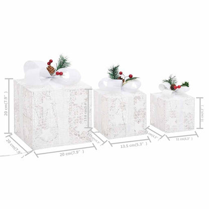 Christmas Gift Box Set of 3 White Fabric Small, Medium, Large