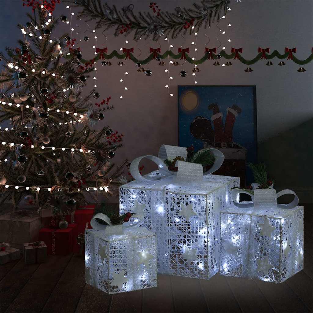 Christmas Gift Box Set of 3 White Fabric Small, Medium, Large