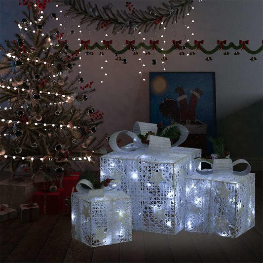 Christmas Gift Box Set of 3 White Fabric Small, Medium, Large
