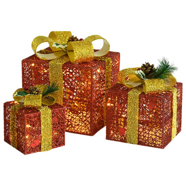 Decorative Christmas Gift Boxes 3 pcs Red Outdoor Indoor