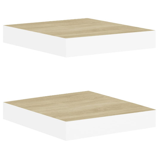Wall Shelf Set of 2 Oak and White Honeycomb MDF, metal Small