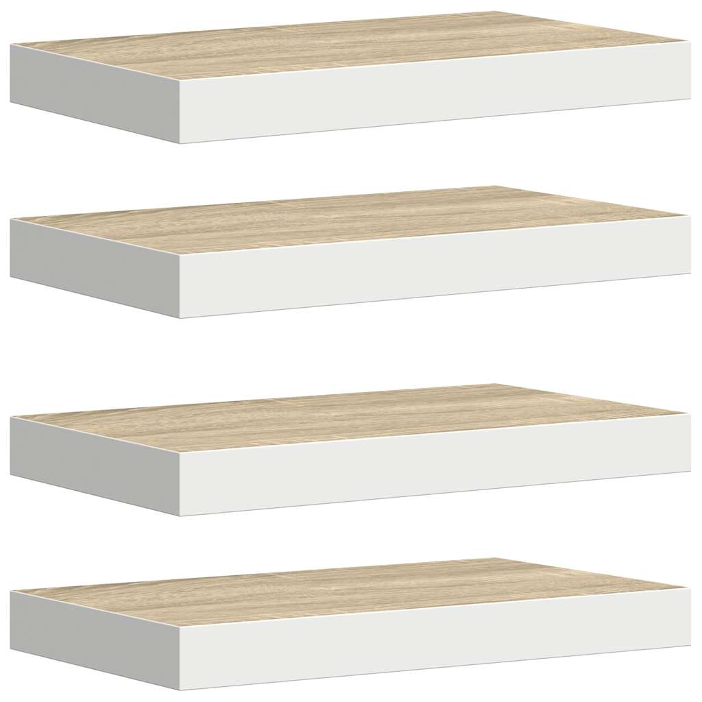 Wall Shelf Set of 4 Oak and White Honeycomb MDF, Metal