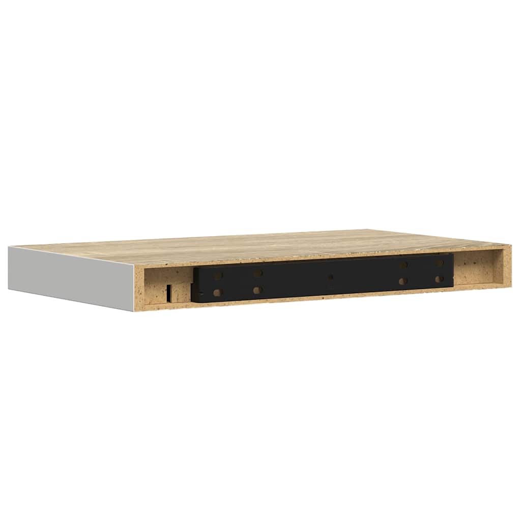 Wall Shelf Set of 4 Oak and White Honeycomb MDF, Metal