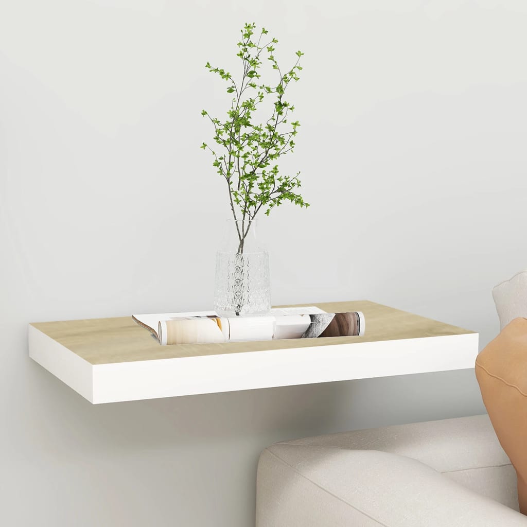 Wall Shelf Oak and White Honeycomb MDF and Metal 19.7x9.1 in