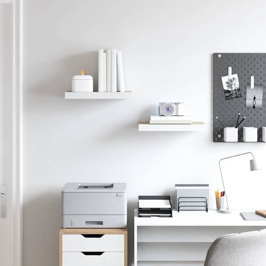 vidaXL Wall Shelf Set of 2 Oak and White Honeycomb MDF and Metal