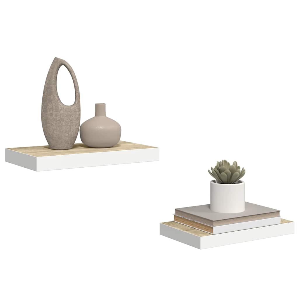 vidaXL Wall Shelf Set of 2 Oak and White Honeycomb MDF and Metal