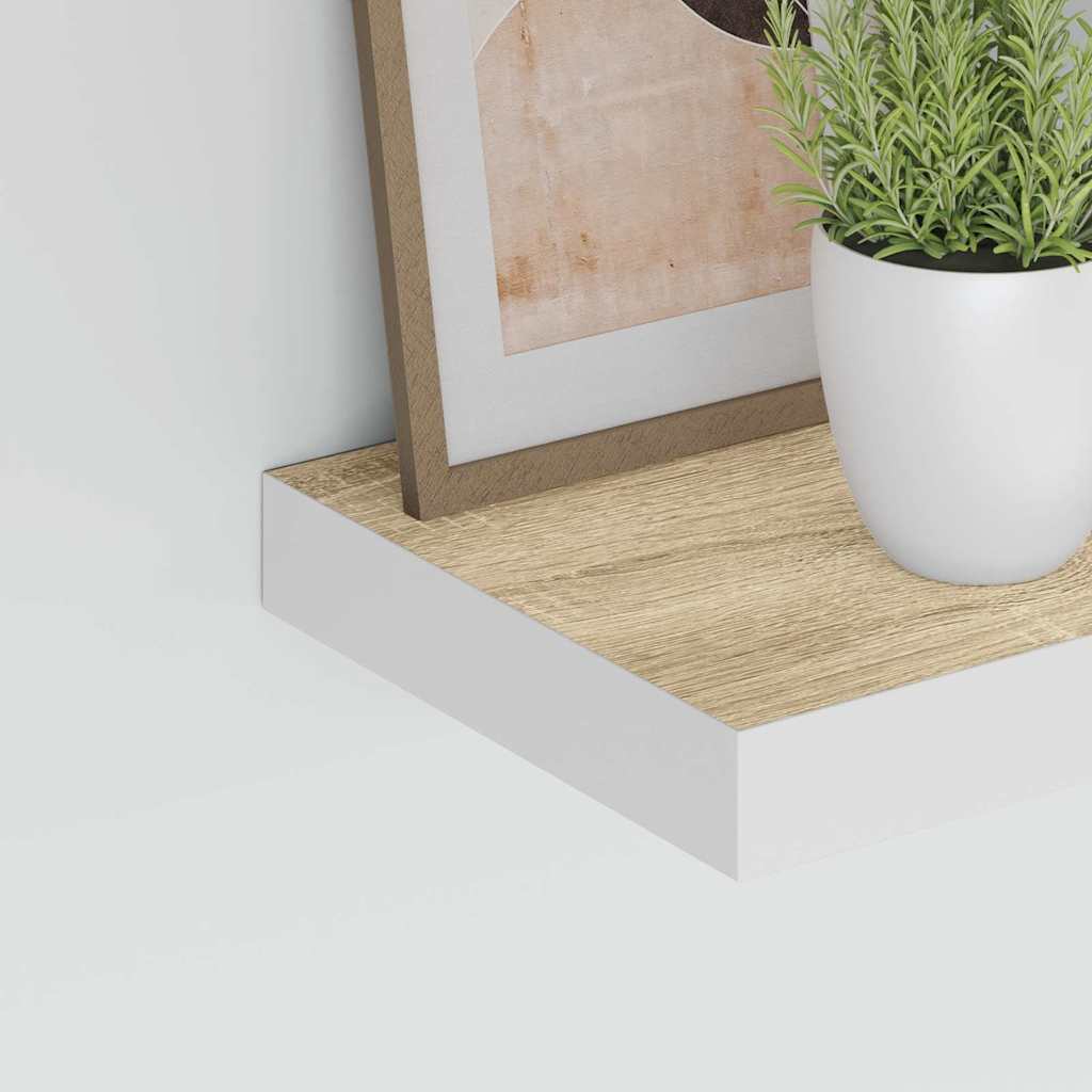 Floating Wall Shelves 2 pcs Oak and White 60x23.5x3.8 cm MDF