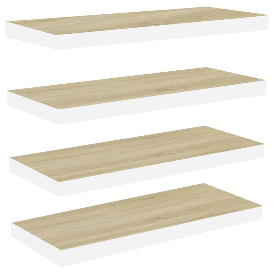 Floating Wall Shelves 4 pcs Oak and White 60x23.5x3.8 cm MDF