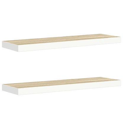 Wall Shelf Set of 2 Oak and White Honeycomb MDF, Metal Medium