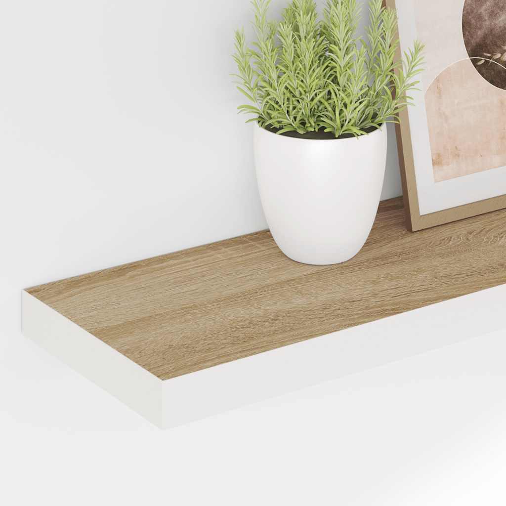 Wall Shelf Set of 2 Oak and White Honeycomb MDF, Metal Medium