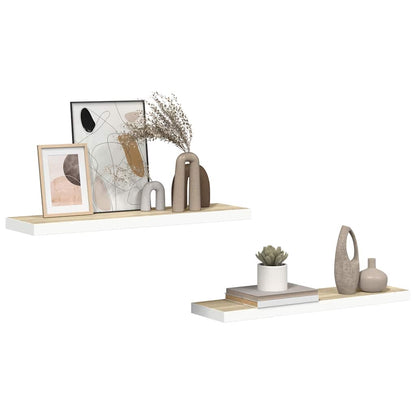 Wall Shelf Set of 2 Oak and White Honeycomb MDF, Metal Medium