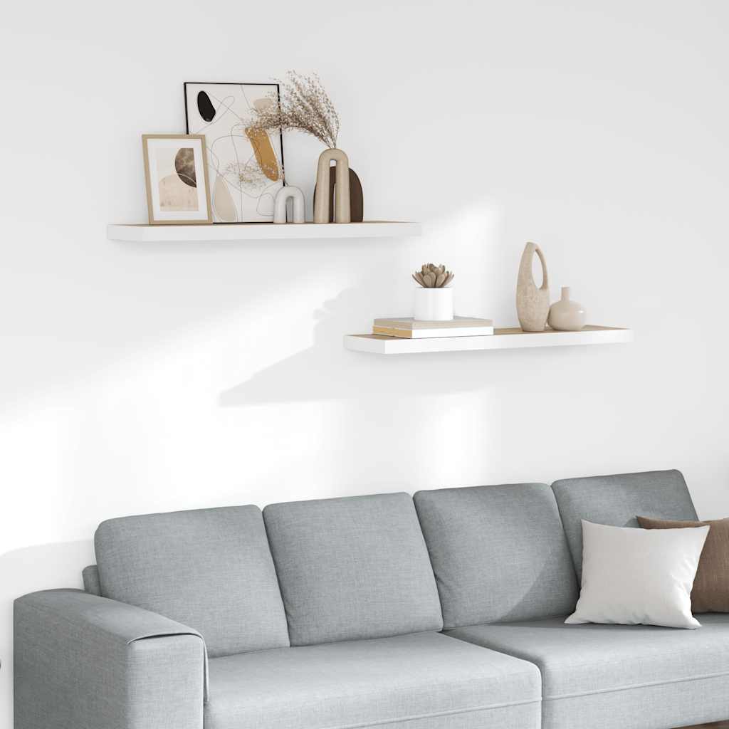 Wall Shelf Set of 2 Oak and White Honeycomb MDF, Metal Medium