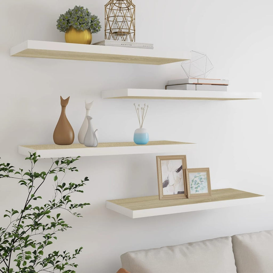 Floating Wall Shelves 4 pcs Oak and White 80x23.5x3.8 cm MDF