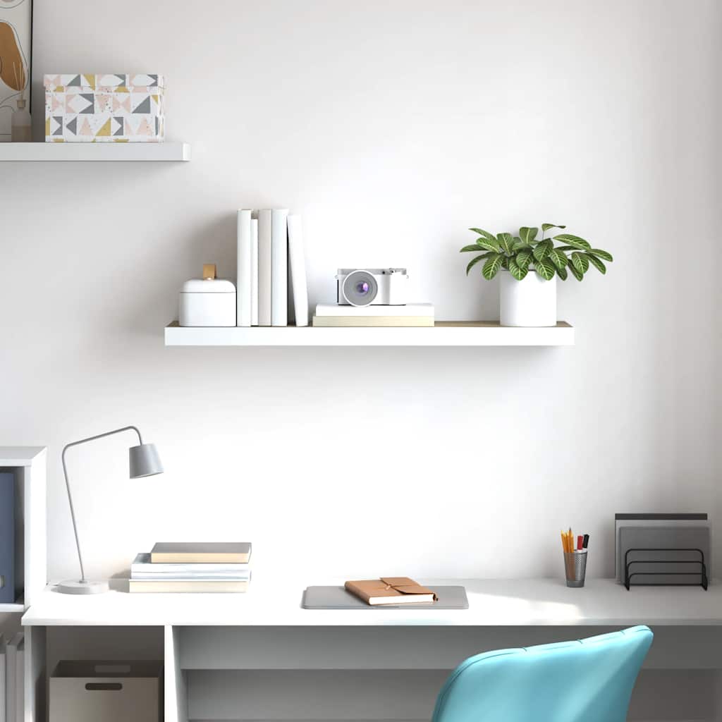 Floating Wall Shelf Oak and White 90x23.5x3.8 cm MDF