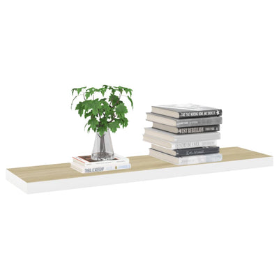 Floating Wall Shelf Oak and White 90x23.5x3.8 cm MDF